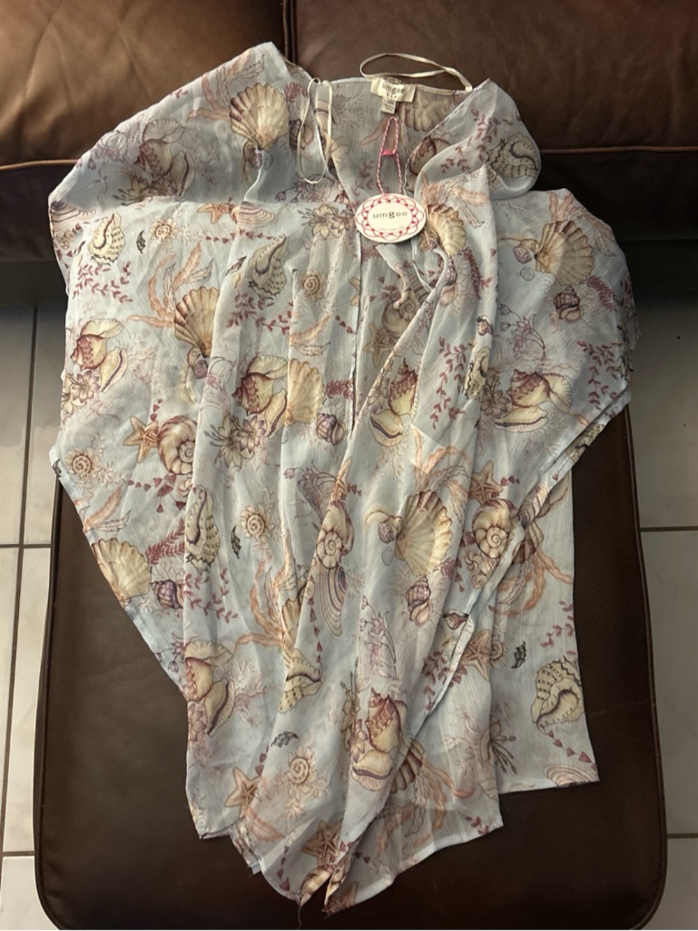Umgee Blue Seashell & Coral Print Blouse